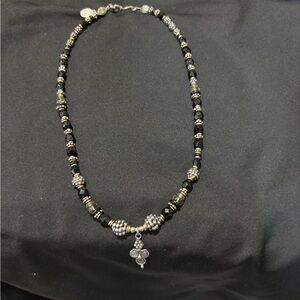 Classic Black and Silver Beaded Necklace with Stone-like Beads
